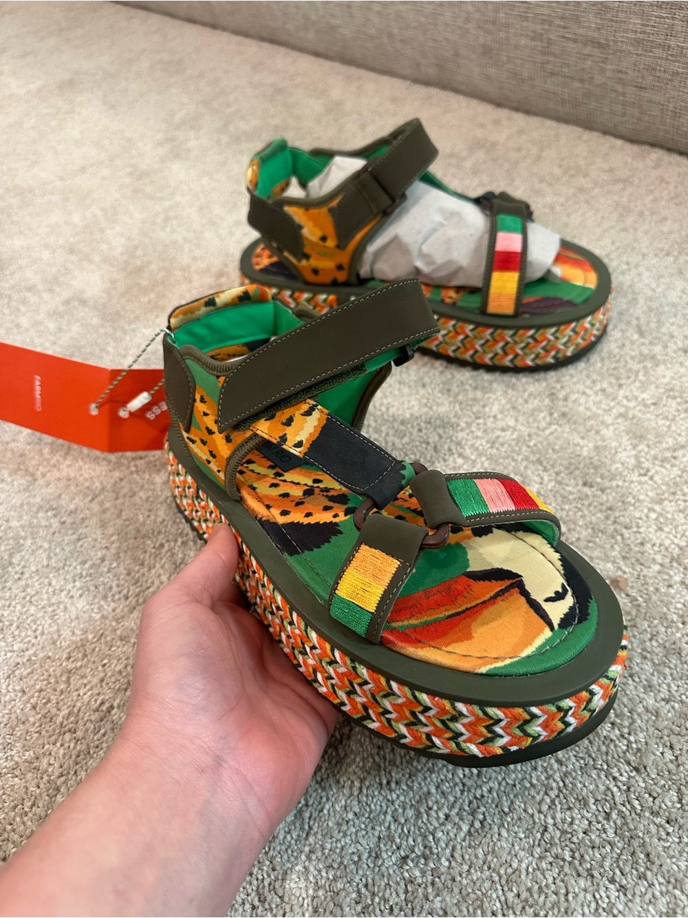 FARM Rio Green Toucans Platform Sandals